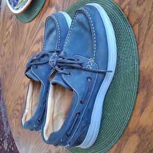 Sammuel Hubbard Endeavor Driftwood Blue Leather Boat Shoes Size 10.5